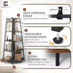 CAPHAUS Tall Corner Shelf Stand, 4-Tier Display Shelves, Ladder Corner Wood Storage Plant Bookshelf with Metal Frame, Versatile Shelving Unit Bookcase for Home Office Space, Dark Grey