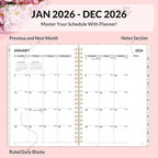 SUNEE 2026 Planner, Weekly and Monthly Calendar Planner, January 2026-December 2026, Daily Agenda with Tabs, Note Pages, Spiral Binding, 6.4"x8.3", Colorful Flowers