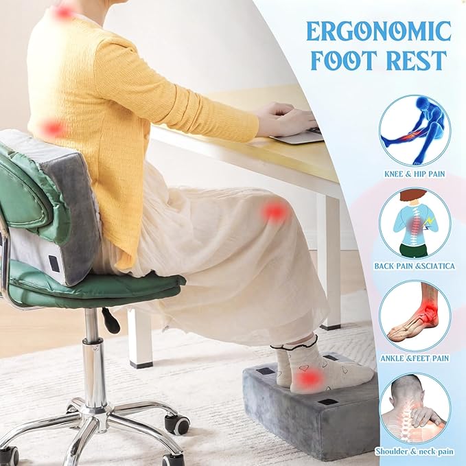 Novabright Foot Rest Under Desk at Work with 3 Adjustable Height, Non-Slip Ergonomic Foot Stool with Gel Top and Warm Pocket for Home Office Car Leg Back Rest(15" X 11" X 14.4",Cambered,Gray)