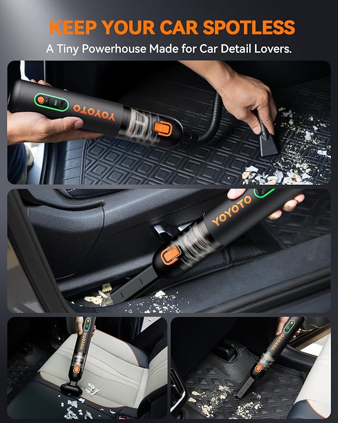 yoyoto Car Vacuum, Handheld Vacuum Cordless with 21000Pa Powerful Suction & 3 Modes, 4-in-1 Portable Hand Held Mini Vacuum Cleaner Rechargeable, Ultra Light for Car Home Office (Black)