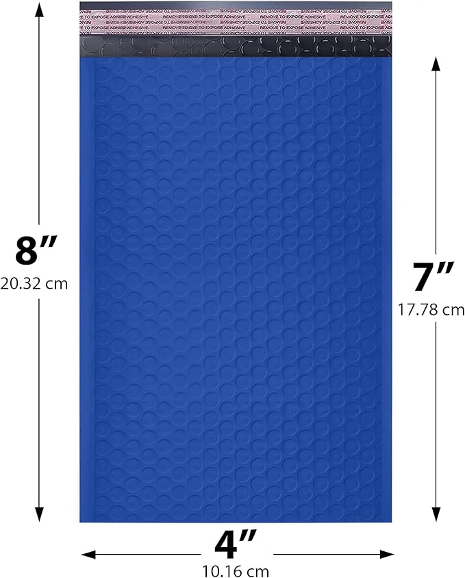 MAILERVIEW Royal Blue Small Bubble Mailers 4x8 Inch #000 | Thick Padded Poly Bubble Mailer Envelopes | 1000 Pack Bulk | Trading Card Sports Card Shipping