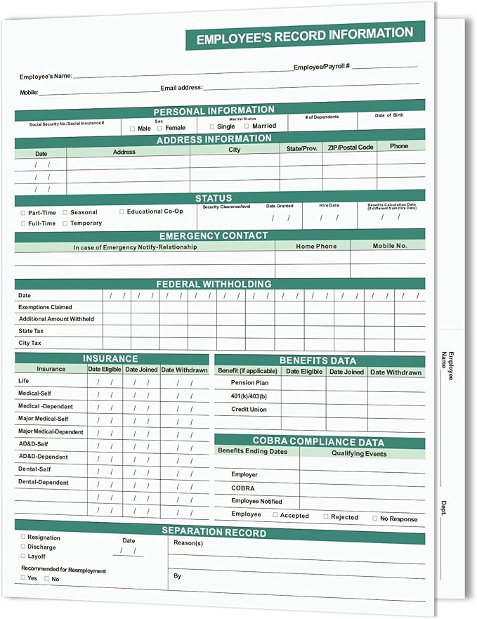 Employee Personnel File Folders,25-Pack, 9.5x11.5 Inch, Letter Size, Heavyweight Cardstock with 2 Secure Pockets,for HR Documents Organization
