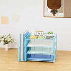 Marbrasse Desk Organizer and Accessories，4-Tier Paper Letter Tray Organizer with File Holder，Desk Accessories & Workspace Desktop Organizers for School Home Office Supplies (Blue)