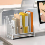 OrgMate Desk File Folder Holder Organizer-4 Vertical Compartments Racks and Paper Letter Tray,Mesh Magazine File Holder Sorter,Desktop Accessories & Workspace Organizers for Home,Office,School-White