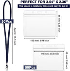 Marspark 50 Sets Clear Name Tags with Lanyard, Lanyards for ID Badges Reusable Strap with ID Holder Plastic Name Badges for Adults Business School Church Conference (Dark Blue)