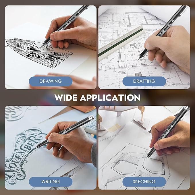 YISAN Black Drawing Art Pens,Micro Fineliner Manga Pens,Calligraphy Pens for Sketching Technical Drawing,16 set 70351