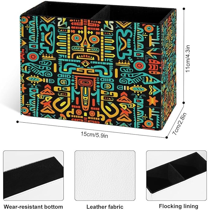 Famame Aztec Colorful Pattern Pencil Holder for Desk, Leather Desktop Container Pen Cup Storage Study Table Pen Organizer Makeup Brush Holder for Classroom Office Home