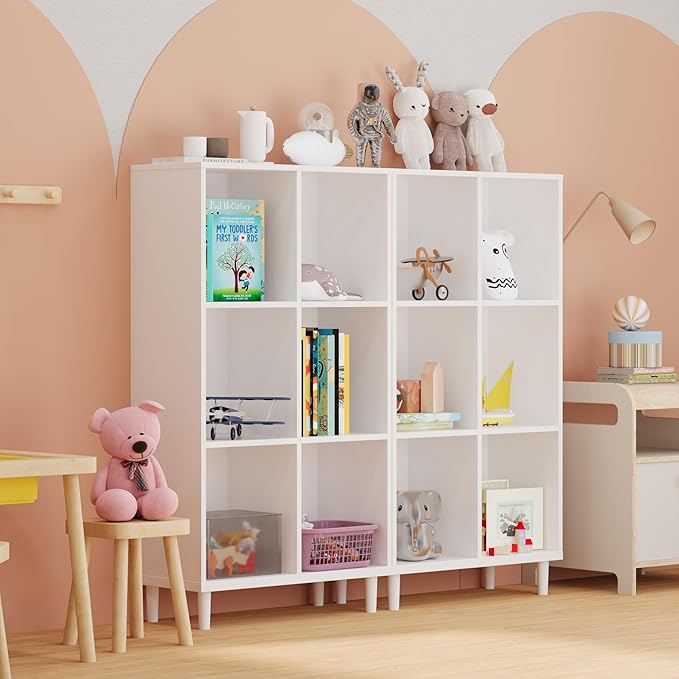 Chyanmoo Wood Cube Storage Organizer White Bookshelf - 3-Tier Freestanding Storage Cabinet with Legs for Home Office, 6-Cubes Open Shelf