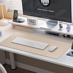 Boutilon Leather Desk Pad Protector,Non-Slip Mouse Pad,Laptop Desk Pad,Office Mouse Mat,Waterproof Leather Desk Blotter,Desk Writing Pad for Office and Home (L-Beige,35"x 17")