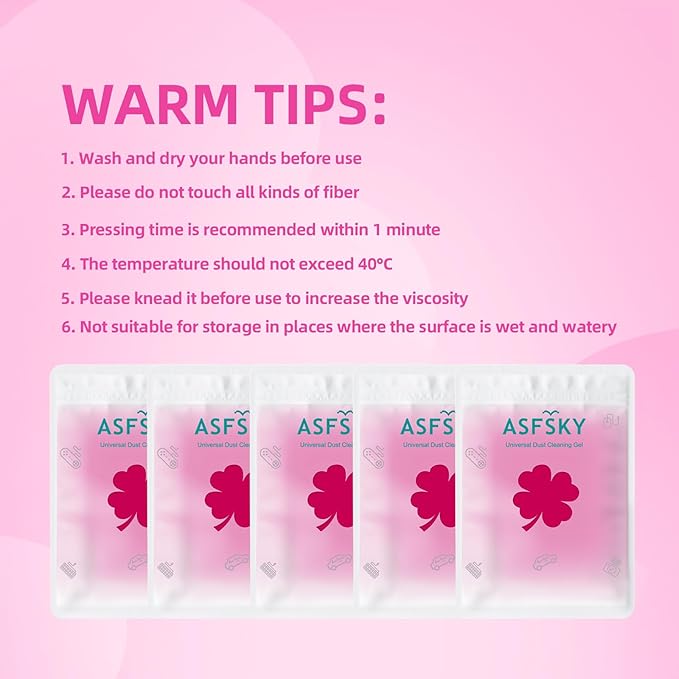 ASFSKY Reusable Cleaning Gel for Car Interior, Keyboard & Home – 5 Pack (90g Each), Sticky Dust & Crumb Remover, No Water Needed, Long-Lasting Dry Cleaner (Rose Red)