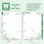 SUNEE 2026 Weekly and Monthly Planner - from January 2026 - December 2026, Daily Agenda Planner with Monthly Tab, Flexible Cover, Note Pages, Pockets, Bookmark, Spiral Binding, Eucalyptus, 8.5"x11"