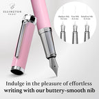 Ellington Pens Luxury Fountain Pen Set - Smooth Medium Nib - Includes 3 Ink Cartridges, Refillable Ink Converter, Gift Box - Fountain Pens For Writing, Calligraphy, Journaling, Sketching (Rosy Flair)