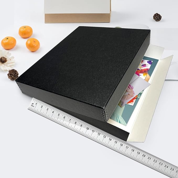Lineco Museum Archival Storage Box, 16.75x20.75x3 in. Drop Front Design. Acid-Free with Metal Edge. Organize Photos, Pictures, Prints, Documents, Crafts, DIY. Black, 1 Pack