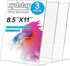 xydstay 3 pack 8.5x11 Acrylic Sign Holder for Picture Frames, L Shape Clear Plastic, Plastic Sign Holder,Menu Holder, Unbreakable Table Sign Holder for Restaurant, Office, School, Store and Home Use