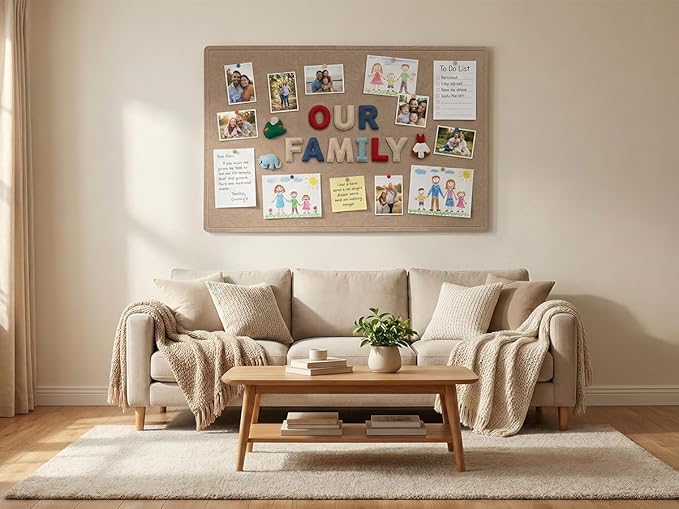 48 x 36 Inches Foldable Large Bulletin Board for Wall, Decorative Picture Display Felt Board with Self-Adhesive Tape for School, Home, Kitchen & Office Walls, Includes 30 Pins, Oatmeal