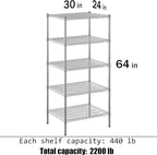 Regal Altair 24" Deep x 30" Wide x 64" Height Wire Shelving Kit | 5-Tier | NSF Commercial Storage Rack Unit