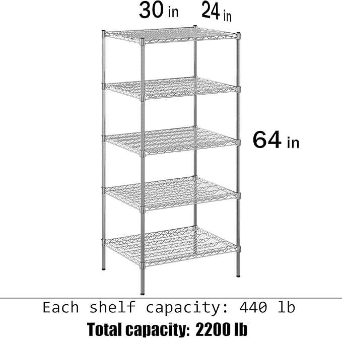 Regal Altair 24" Deep x 30" Wide x 64" Height Wire Shelving Kit | 5-Tier | NSF Commercial Storage Rack Unit