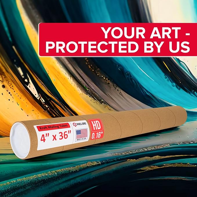 Paclord 4" x 36" Heavy-Duty Reinforced Cardboard Mailing Tube, Pack of 6 Tubes with 12 Caps – Secure USPS Approved – Great for Shipping and Storing of Prints, Artwork, Posters or Documents