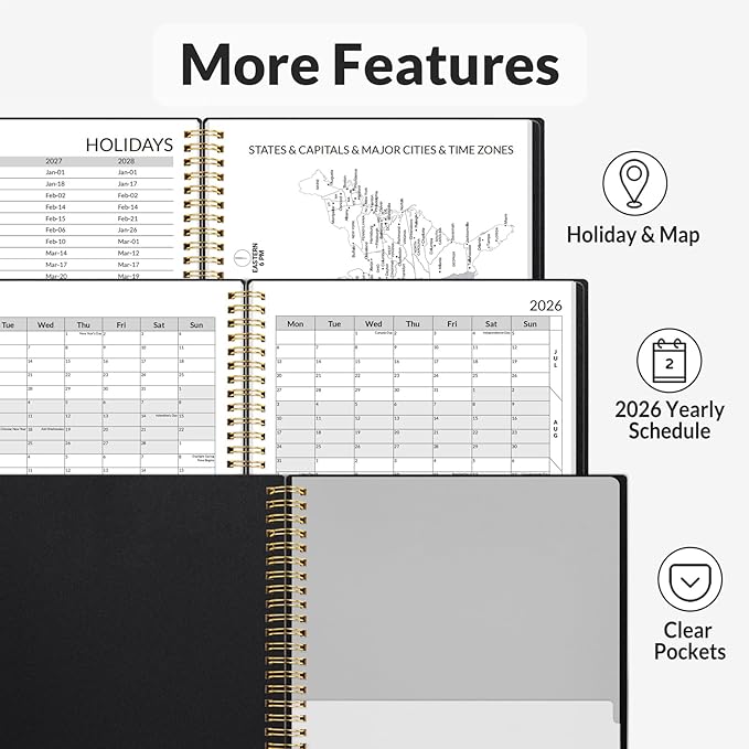SUNEE 2026 Appointment Book, 2026 Hourly Planner 8.5" x 11", Hourly, Weekly & Monthly Planner - from January 2026 - December 2026, Flexible Cover, Note Page, Pocket, Bookmark, Black