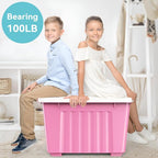 Nazhura Plastic Storage Bin, Stackable and Nestable Storage Boxes with White Lids and Secure Latching Buckles, Large Storage Container (Pink/White, 72Quart-6Pack)