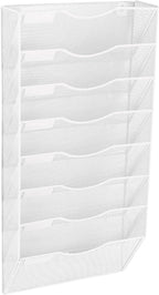 EASEPRES 8 Pocket Mesh Hanging Wall File Organizer, Wall Mounted Mail Paper Document Folder Holder, Clipboard Storage Organization Magazine Rack with Nametag Label for Office Home School, White