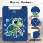 Luminzo Plastic Cute Clipboard Low-Profile Metal Clip, A4 Letter Size 9 x 12.5 in, 8.5 x 11 Paper Clip Board for Teachers, Nurses, Classroom,Cute Turtle