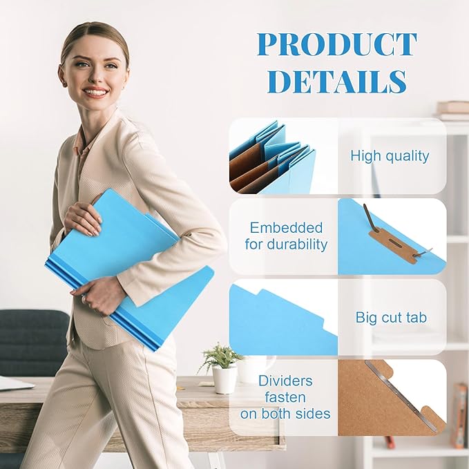 Skyygemm 36 Pcs Classification Folders Letter Size, 3 Divider Pressboard File Folder with Fasteners, Expanding File Organizer Bulk for School Teachers, Office Employee, Coworker, Staff (Blue)