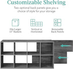 Best Choice Products 8-Cube Storage Organizer, 13.5in Shelf Opening, Bookcase, Display Shelf, Customizable w/ 2 Removable Back Panels – Dark Gray