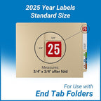 2025 Year Labels, Doctor Stuff 2025 Chart Stickers, Red Color Coded, S & W/Acme Style, USA Made Year Stickers for End Tab File Folders, 500/Roll, 1 Roll, 3/4" x 1-1/2"