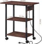 Lerliuo 3-Tier Printer Stand with Charging Station, Industrial Mobile Printer Table with Storage Shelf and Steel Frame, Rolling Printer Cart Holder with Lockable Wheels for Home, Office (Walnut)