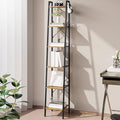 Hzuaneri Ladder Shelf, Bookshelf Bookcase, Freestanding Corner Storage Shelve with 2 Hooks for Home Office, Living Room, Kitchen, Bedroom, Industrial, 11.8"D x 13.4"W x 72.8"H, Rustic Brown BC13301B