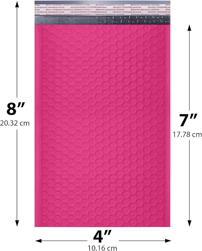 MAILERVIEW Hot Pink Small Bubble Mailers 4x8 Inch #000 | Thick Padded Poly Bubble Mailer Envelopes | 1000 Pack Bulk | Trading Card Sports Card Shipping