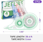 JEFURE 4 Pcs Colorful Core Correction Tape, 39.37 Ft White Wrong Out Tear-Resistant Bulk, Instant Corrections Easy to Use Applicator for School, Office, Note Taking, Journal (Tape Width 0.2 in)