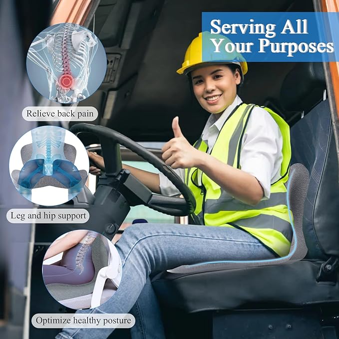 Mosxoed Ergonomic Seat Cushion with Adjustable Strap, Memory Foam Office Chair Seat Cushion with L-Shaped Design, Car Seat Cushion Fits for Truck Driver Semi Truck, Gaming Chair, Desk, Light Gray