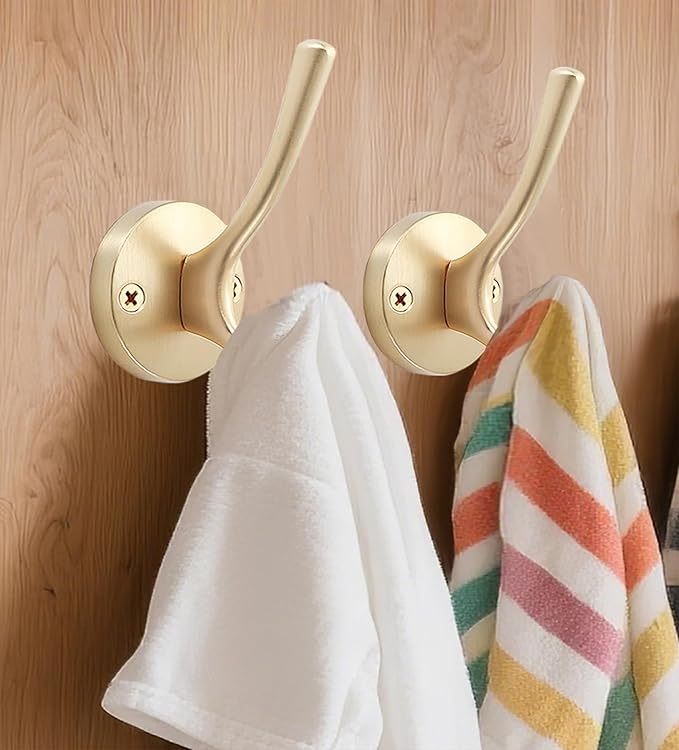TOFIIGREM Gold Coat Hooks for Wall, 2 Pack Heavy Duty Towel Robe Hooks, Hats Hooks for Entryway Cubicle Closet Mudroom Bathroom Garage