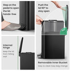Cesun Small Bathroom Trash Can with Lid Soft Close, Step Pedal, 6 Liter / 1.6 Gallon Stainless Steel Garbage Can with Removable Inner Bucket, Anti-Fingerprint Finish (Matt Black)