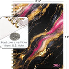 HARDCOVER 2026 Planner, 8.5"x11": 14 Months (November 2025 - December 2026), Daily Weekly Monthly Planner, Yearly Agenda, Bookmark, Pocket Folder and Sticky Note Set (Dark Gold Marble)