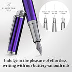 Ellington Pens Luxury Fountain Pen Set - Smooth Medium Nib - Includes 3 Ink Cartridges, Refillable Ink Converter, Gift Box - Fountain Pens For Writing, Calligraphy, Journaling, Sketching (Purple Haze)
