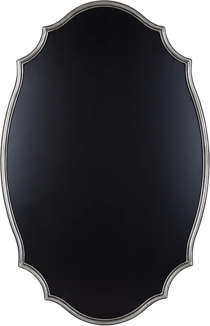 Kate and Laurel Leanna Decorative Scalloped Metal Chalkboard; 24 x 36; Silver; Framed Rounded Oval Vintage Chalkboard for Unique Display; Organization; and Decor