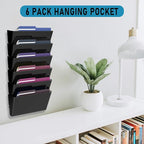 MINDEPOT 6 Pockets Acrylic Wall File Organizer, Clear Wall File Holder, Plastic Hanging Wall File Holder for Office, School and Home, Black