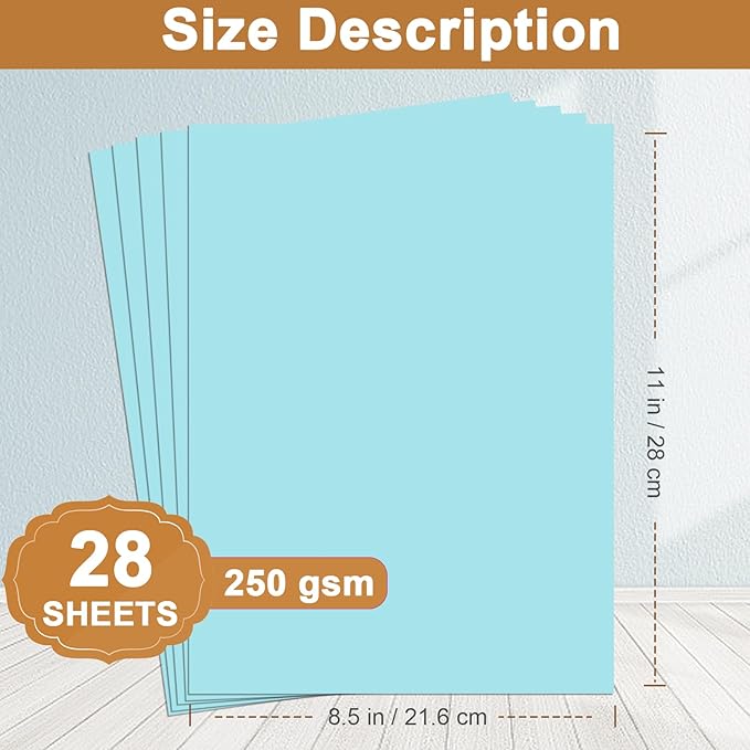 Silunkia 28 Sheets Light Blue Cardstock 8.5 x 11 Scrapbook Paper, 250gsm/92lb Thick Paper Card Stock for School Crafting, DIY Cards, Wedding Invitations, Certificates