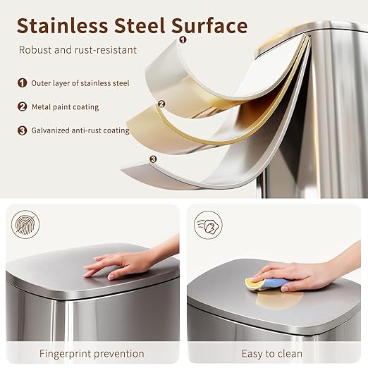 PayLessHere 13 Gallon (50L) in Home Recycling Bin Kitchen Stainless Steel Recycling Bin with Lid Removable Inner Bucket Foot Pedal Soft Close for Office Home Kitchen Garbage Can Trash Bin