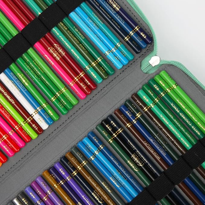 Vomgomfom Large Capacity Colored Pencil Case - Twill Fabric Holder With Zipper Closure for 300 Pencils or 200 Gel Pens, Organizer for Artists (Green Rose)