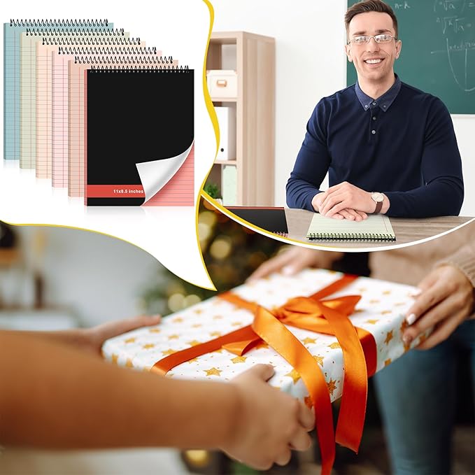 Resurhang 6 Pcs Legal Pad Top Spiral Bound Notebook 70 Sheets Double Sided College Ruled Paper Notepad Memo Steno Pad with Stiff Cover for Business College(8.5 x 11 Inches,No Holes,Retro Colors)
