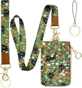 bolimoss Cute 2-in-1 ID Badge Holder & Lanyard Wallet, Black Cat Floral Wallet with Removable Wristlet & Neck Lanyard, Clear Window, 5 Card Slots, 1 Side Zipper Pocket, Ring Keychain