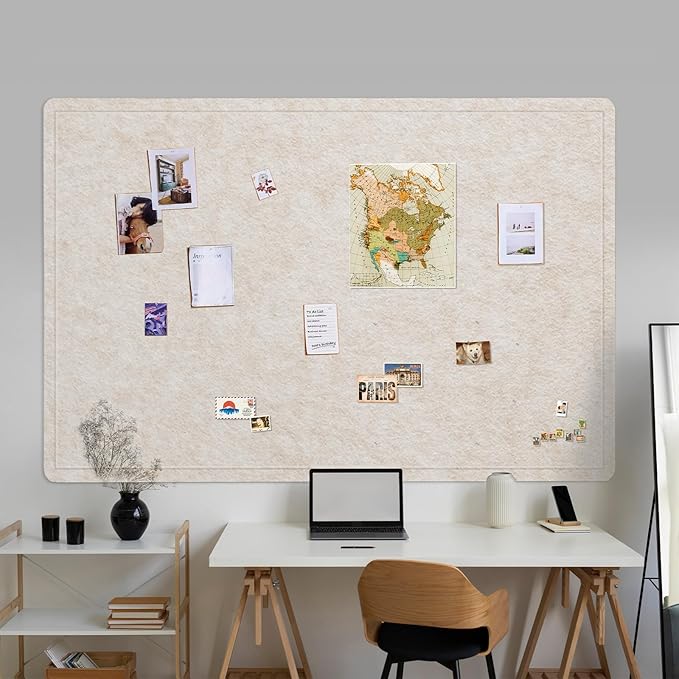 Lightomorrow Large Bulletin Board - 72 x 48 Inches, Decorative Felt Pin Board for Wall - 6' x 4' Foldable Photo Display Board with Self-Adhesive Tape, Includes 20 Push Pins - Oatmeal