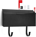 Yaocom Small Cast Wall Mount Mailbox for Outside Metal Mailbox with Newspaper Hooks Heavy Duty Rustproof Wall Mounted Mailbox Galvanized Steel Post Box Large Capacity 16” x 8.25” x 4.25” (Black)