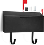 Yaocom Small Cast Wall Mount Mailbox for Outside Metal Mailbox with Newspaper Hooks Heavy Duty Rustproof Wall Mounted Mailbox Galvanized Steel Post Box Large Capacity 16” x 8.25” x 4.25” (Black)
