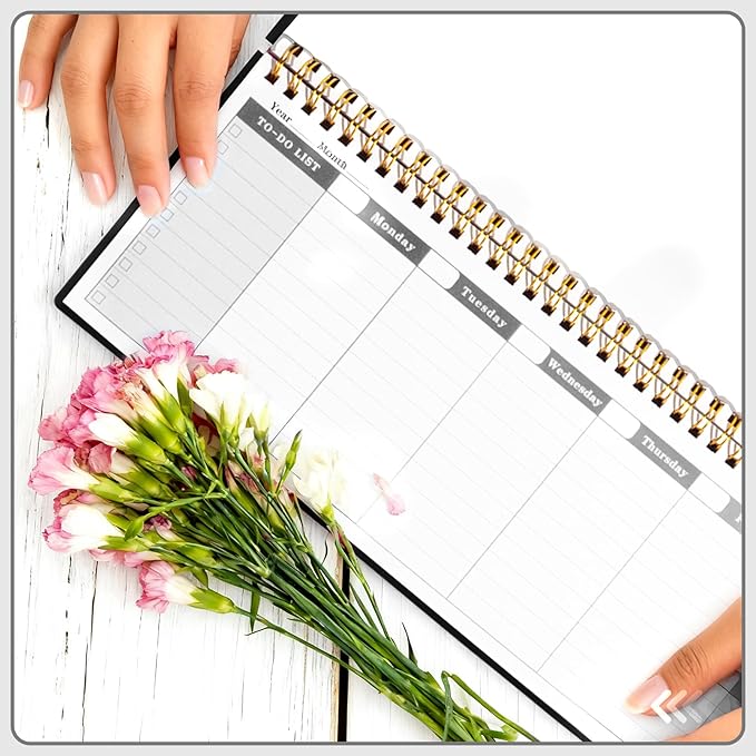 MOSA BEAR Undated Weekly Planner, 60-Week Horizontal Layout Desk Planner Daily To-Do List Pad for Office, Home & School Professionals & Students, Black (5.4" x 12")