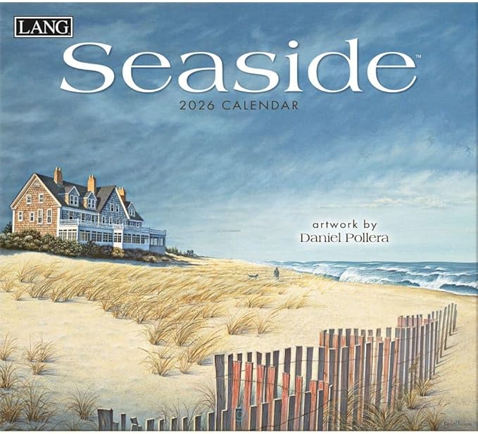 Lang Seaside 2026 Wall Calendar – 12-Month Calendar with Stapled Binding, Linen-Embossed Coastal Artwork by Daniel Pollera, 13.4" × 12"